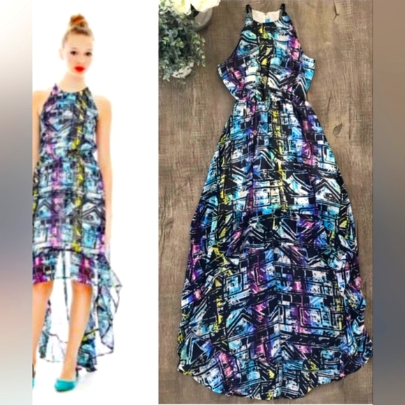 L'AMOUR NANETTE LEPORE  DANIELLA Multicolor Abstract Halter Maxi Dress Large - Picture 1 of 4